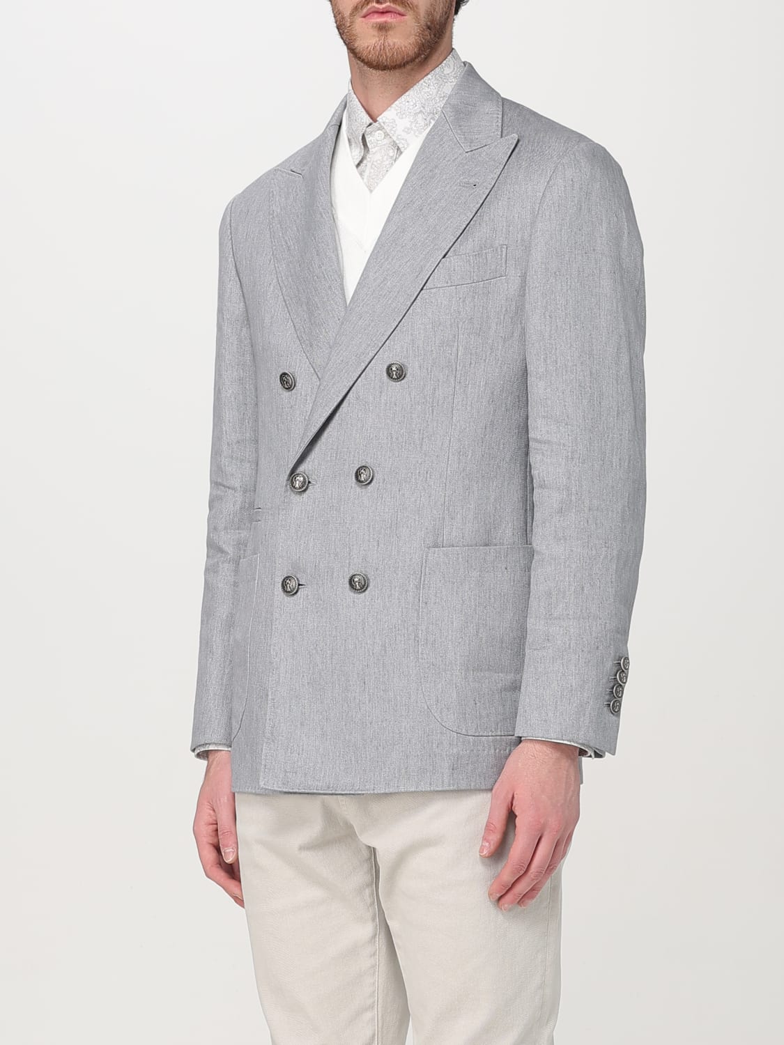 BRUNELLO CUCINELLI MEN'S LIGHT GREY LINEN BLAZER