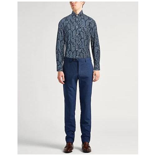 BRUNELLO CUCINELLI MEN'S BLUE PAISLEY COTTON SHIRT