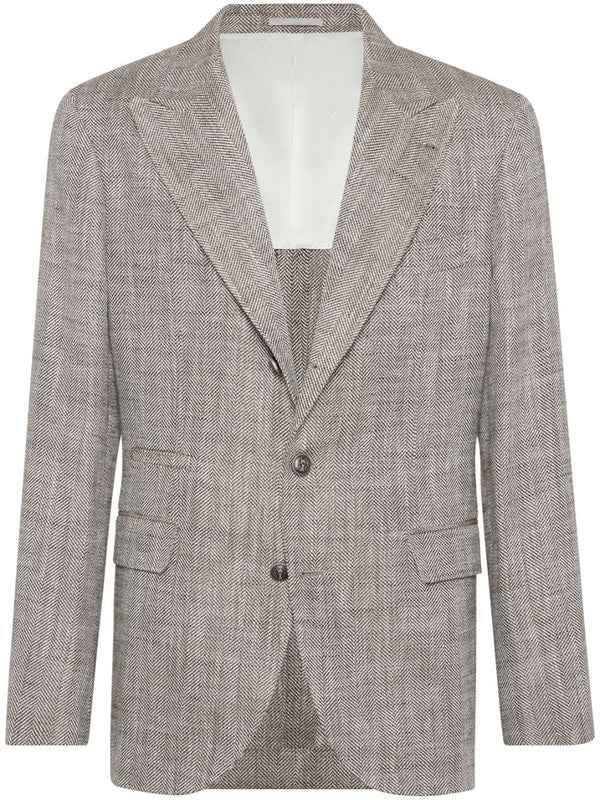 BRUNELLO CUCINELLI MEN'S HERRINGBONE SILK LINEN BLAZER