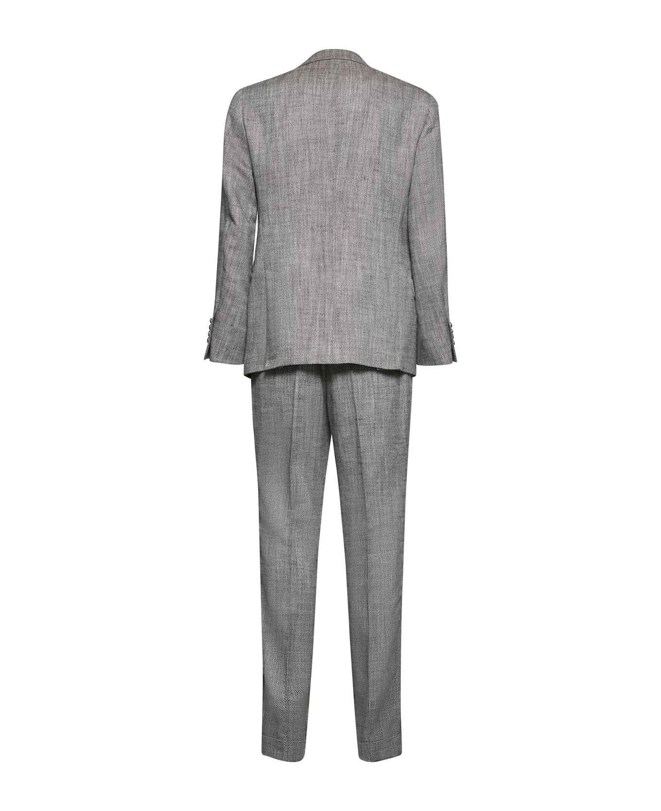 BRUNELLO CUCINELLI MEN'S GRAY SILK LINEN TAILORED SUIT