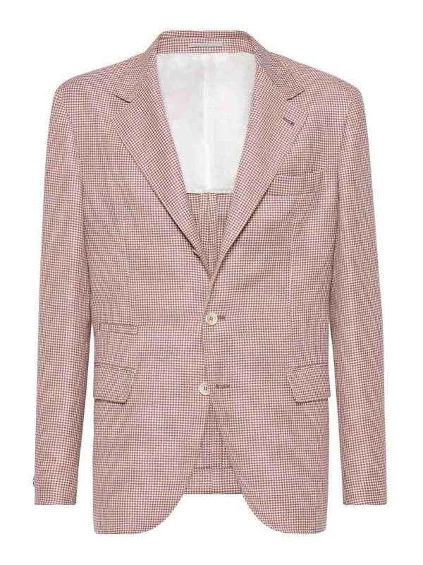 BRUNELLO CUCINELLI MEN'S WHITE AND RED WOOL LINEN BLAZER