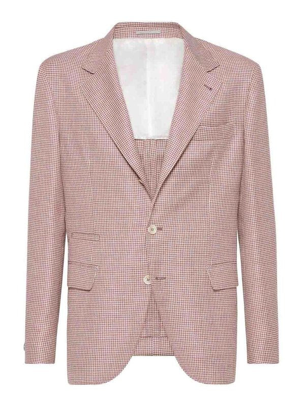 BRUNELLO CUCINELLI MEN'S WHITE AND RED WOOL LINEN BLAZER