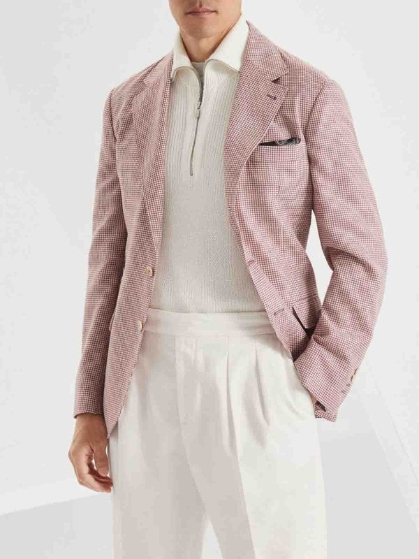 BRUNELLO CUCINELLI MEN'S WHITE AND RED WOOL LINEN BLAZER