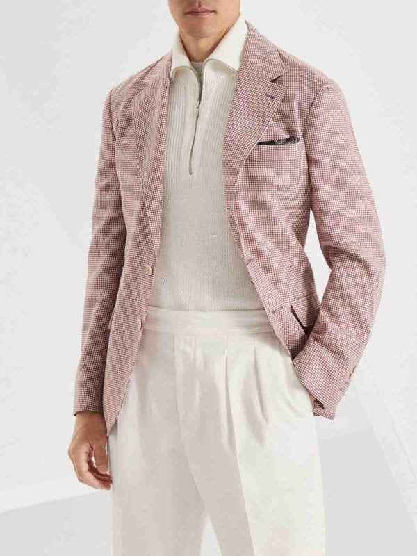 BRUNELLO CUCINELLI MEN'S WHITE AND RED WOOL LINEN BLAZER