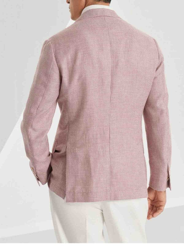 BRUNELLO CUCINELLI MEN'S WHITE AND RED WOOL LINEN BLAZER