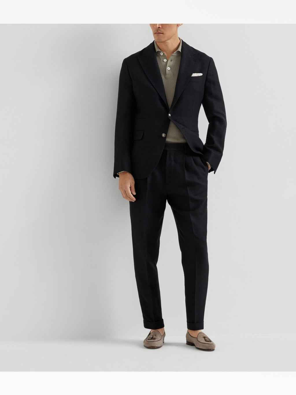 BRUNELLO CUCINELLI MEN'S BLACK LINEN SILK WOOL TROUSERS