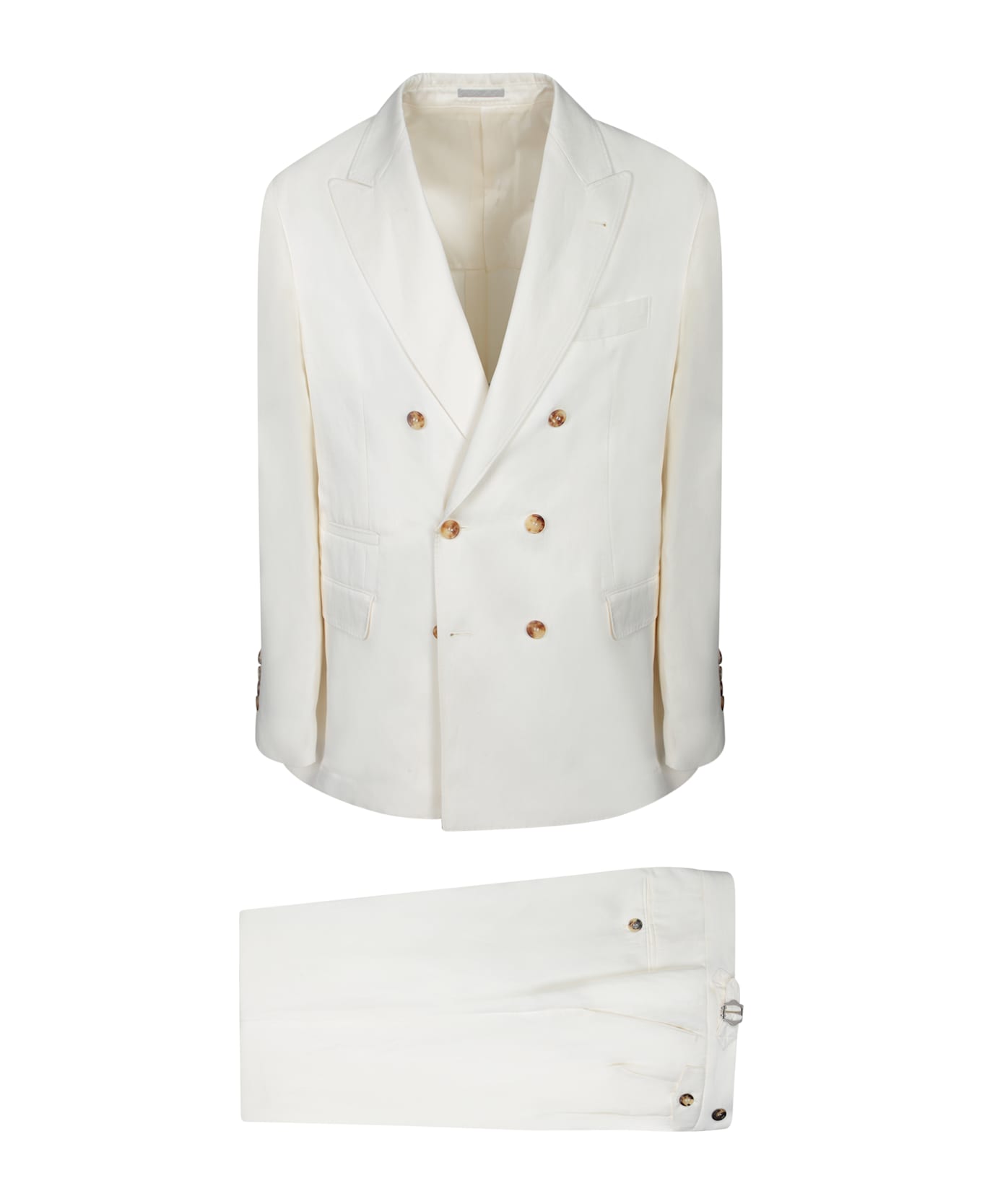 BRUNELLO CUCINELLI MEN'S OFF WHITE SILK LINEN SUIT