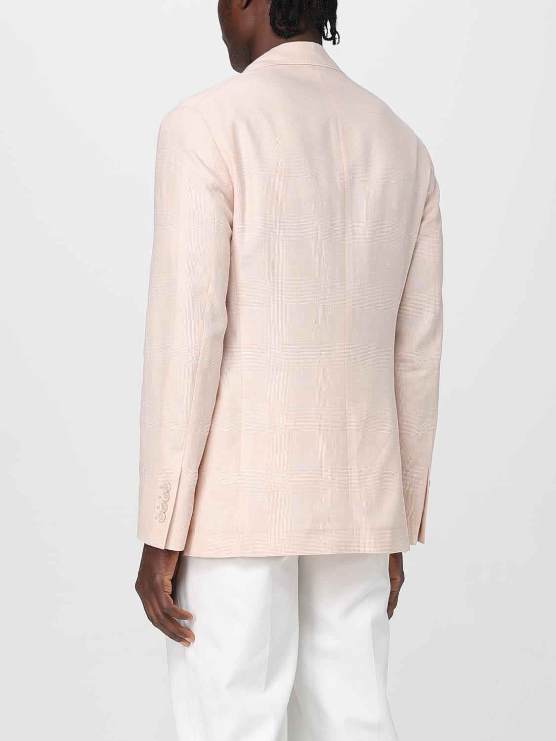 BRUNELLO CUCINELLI MEN'S LIGHT PINK WOOL LINEN BLAZER