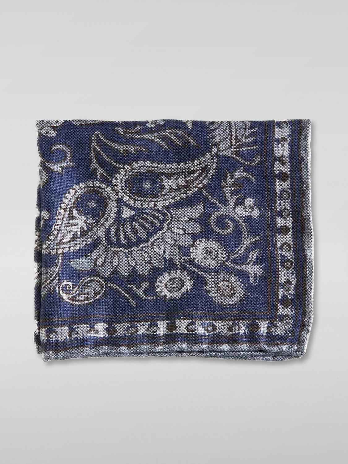 BRUNELLO CUCINELLI MEN'S NAVY GRAY LINEN SILK POCKETSQUARE