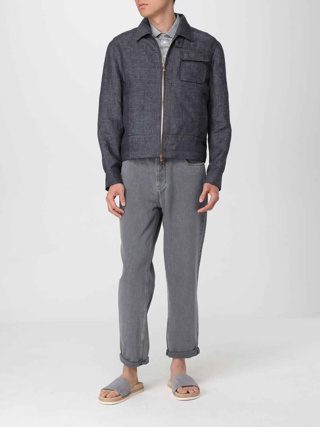 BRUNELLO CUCINELLI MEN'S BLACK LINEN ZIP JACKET