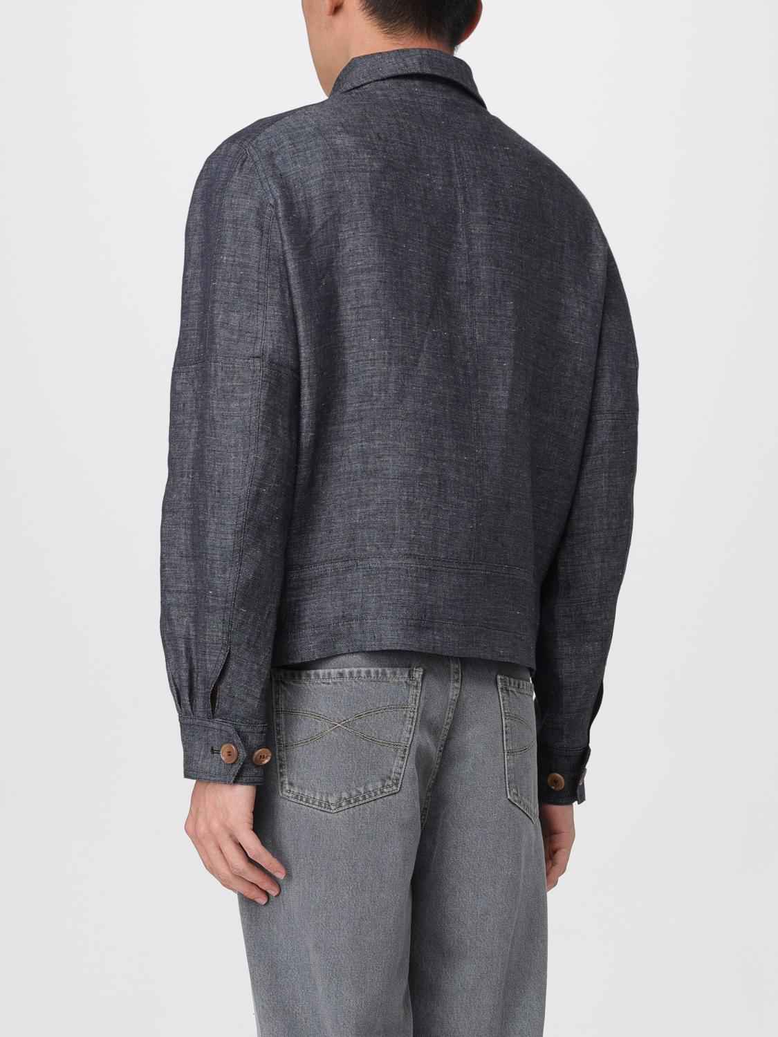 BRUNELLO CUCINELLI MEN'S BLACK LINEN ZIP JACKET