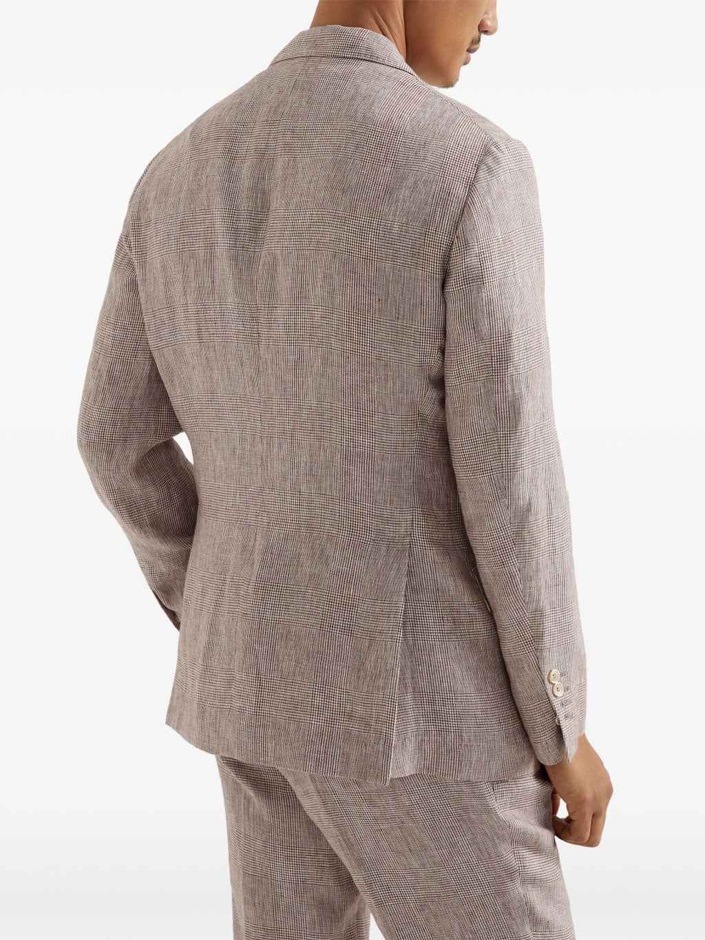 BRUNELLO CUCINELLI MEN'S GREY LINEN CHECK BLAZER
