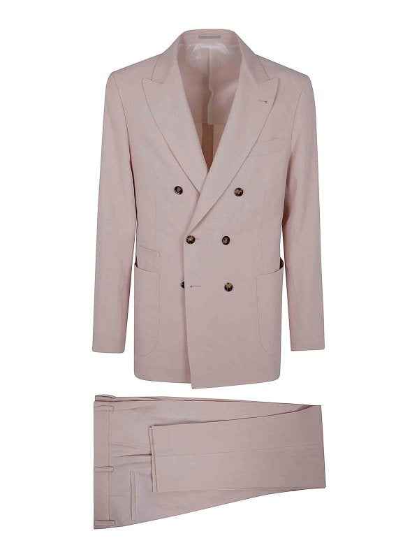 BRUNELLO CUCINELLI MEN'S CHERRY BLOSSOM LINEN DOUBLE-BREASTED SUIT