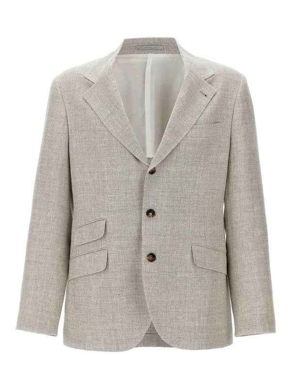 BRUNELLO CUCINELLI MEN'S LIGHT BEIGE LINEN WOOL BLAZER