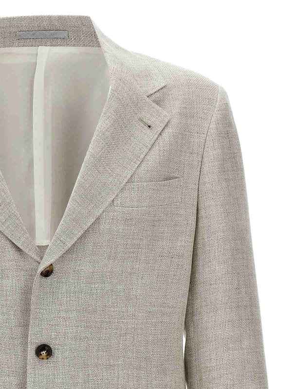 BRUNELLO CUCINELLI MEN'S LIGHT BEIGE LINEN WOOL BLAZER