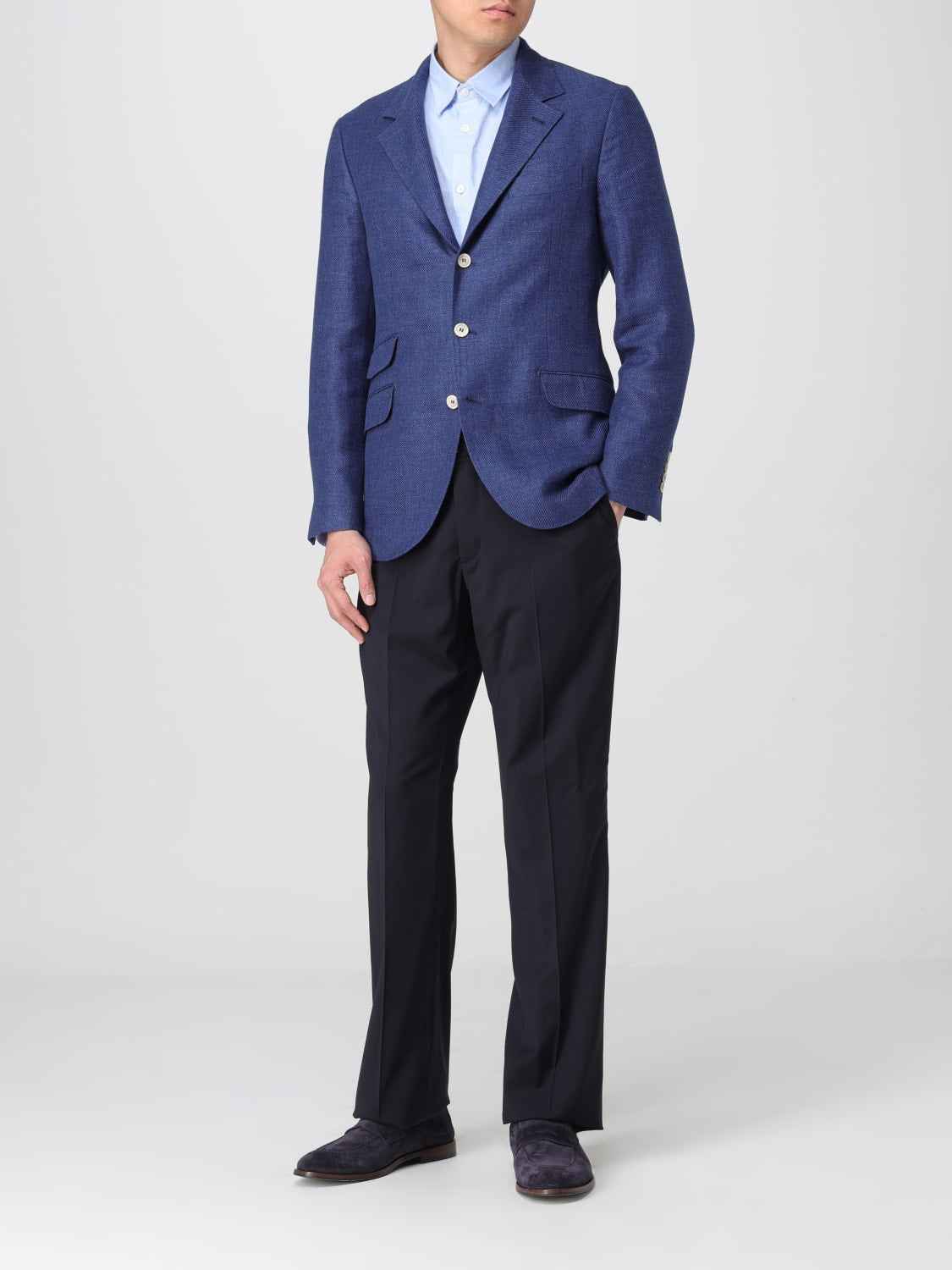 BRUNELLO CUCINELLI MEN'S INDIGO LINEN WOOL BLEND BLAZER