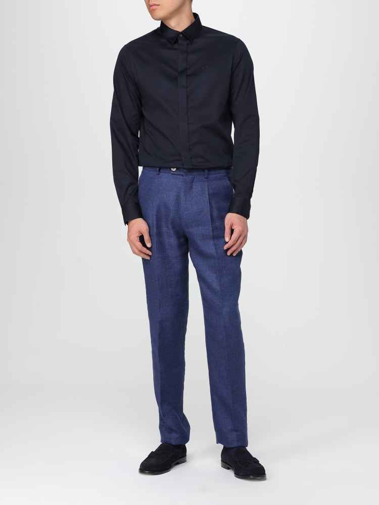 BRUNELLO CUCINELLI MEN'S INDIGO LINEN WOOL TAILORED TROUSERS