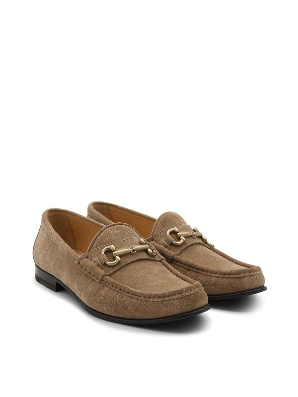 BRUNELLO CUCINELLI MEN'S NOISETTE SUEDE LOAFERS WITH BUCKLE