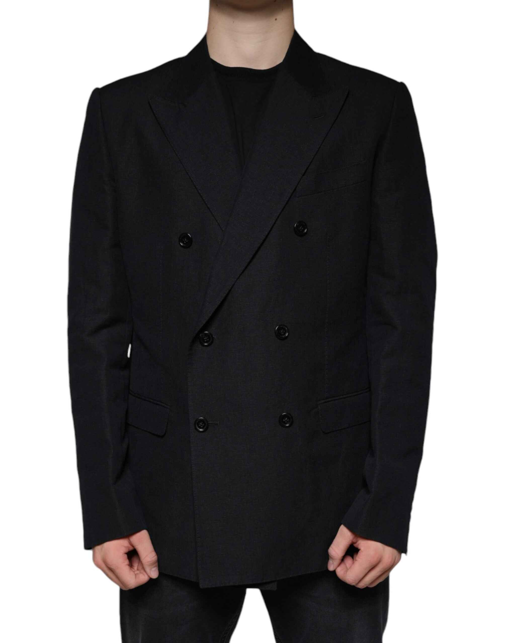 Dolce & Gabbana Dark Blue Linen Double Breasted Dress Blazer