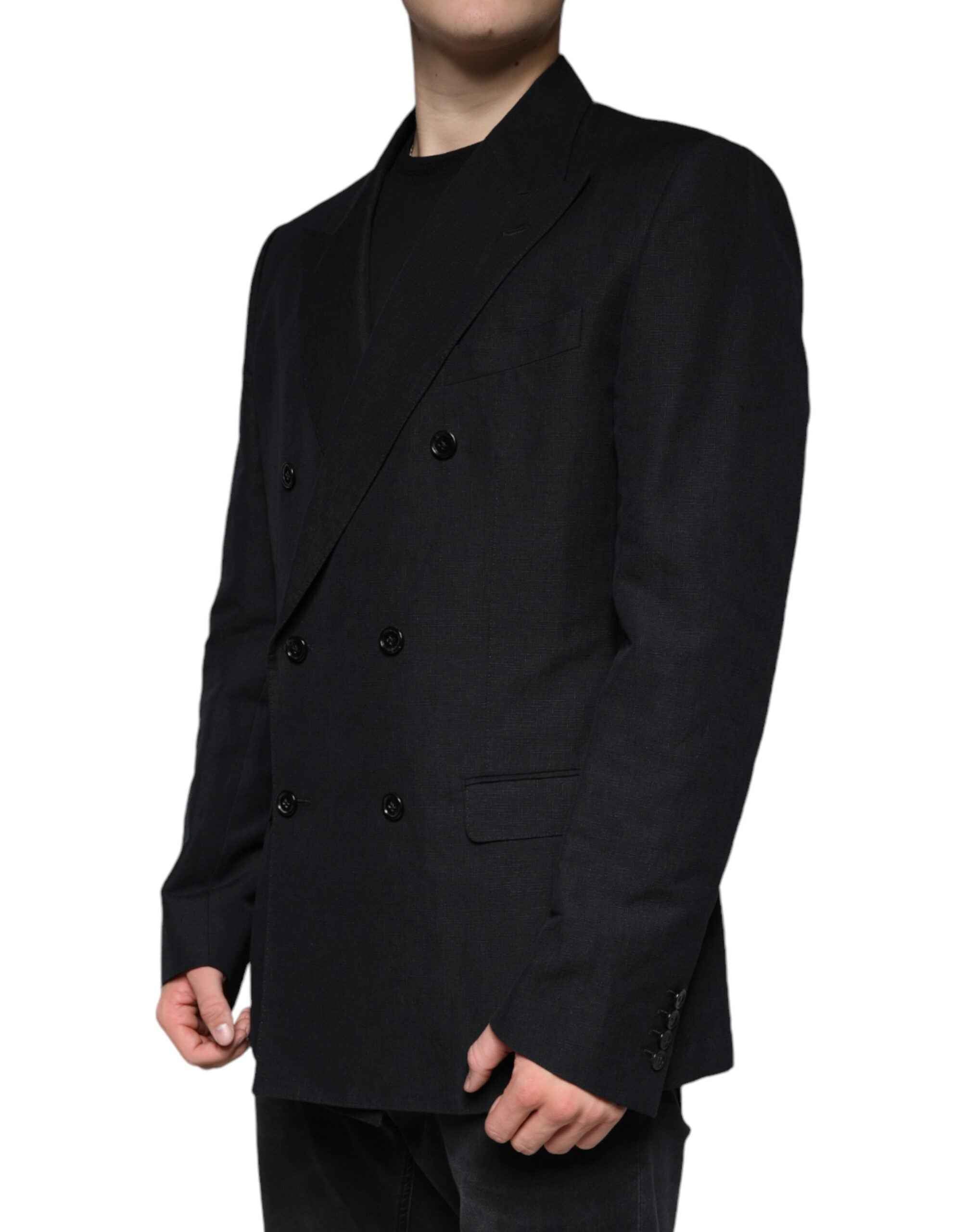 Dolce & Gabbana Dark Blue Linen Double Breasted Dress Blazer
