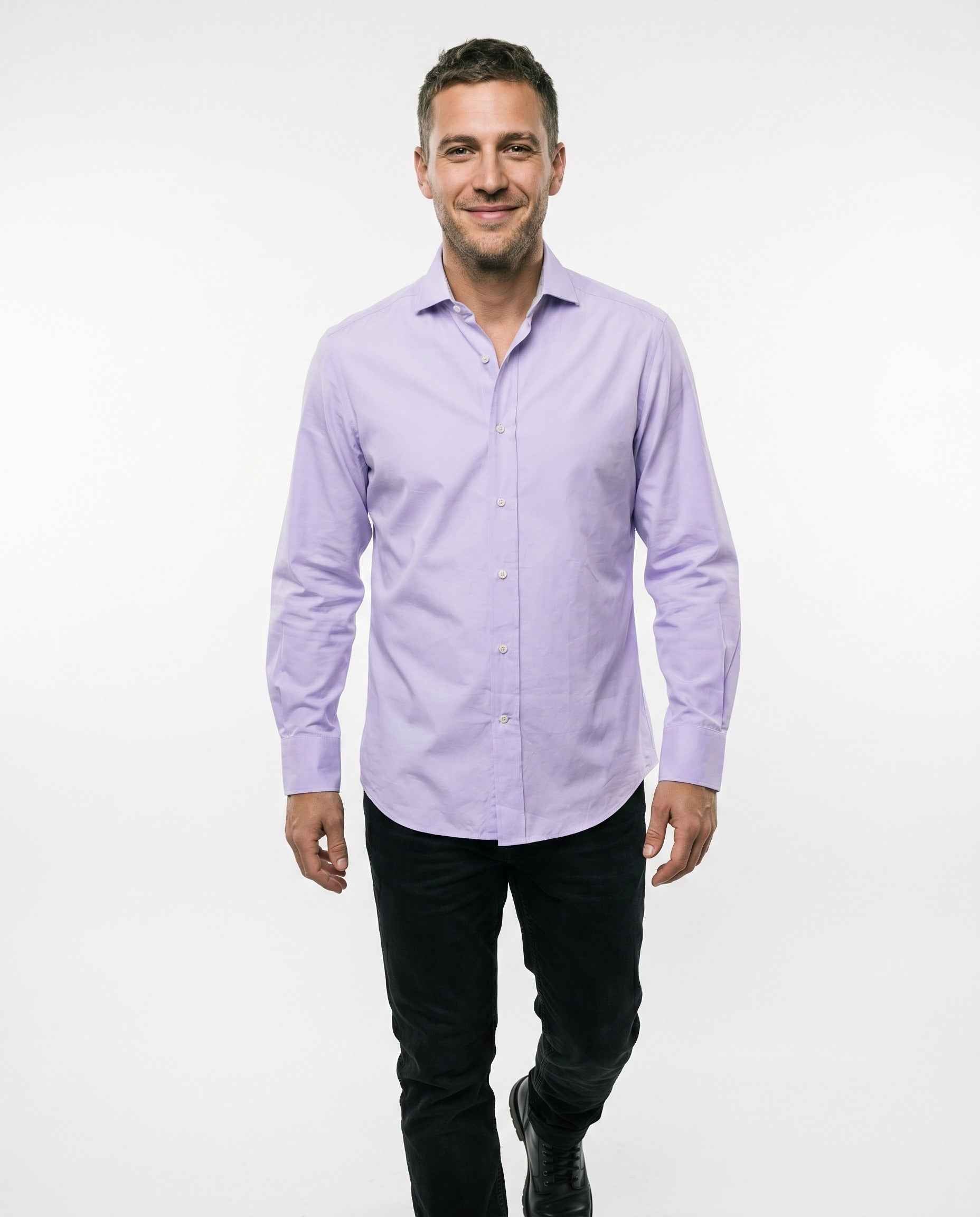BRUNELLO CUCINELLI MEN'S LAVENDER COTTON DRESS SHIRT
