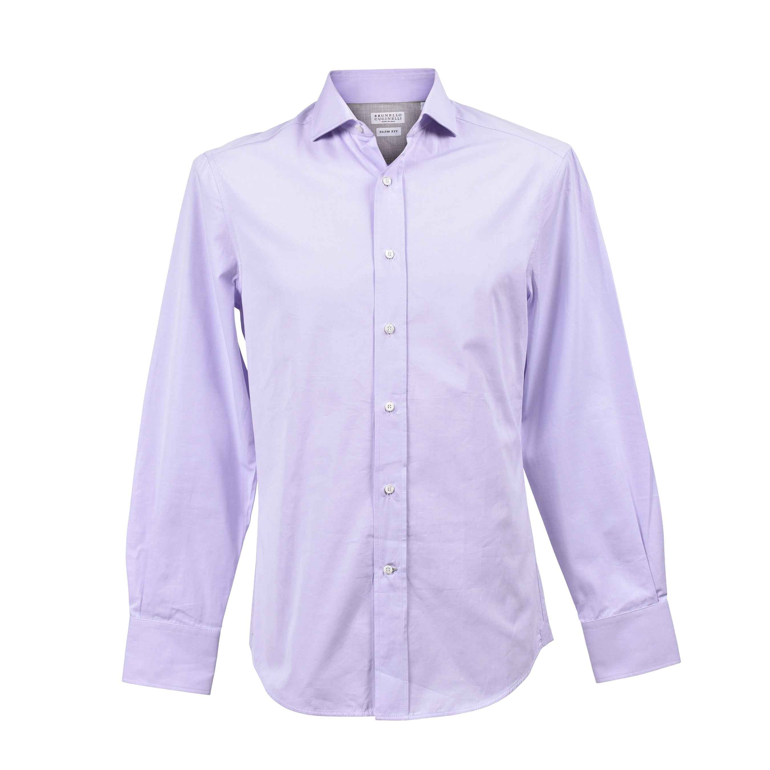 BRUNELLO CUCINELLI MEN'S LAVENDER COTTON DRESS SHIRT