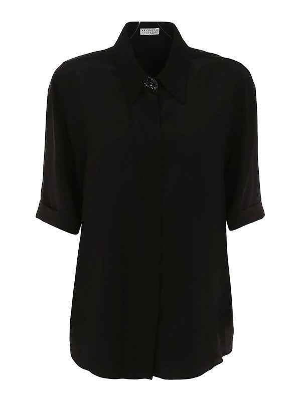 BRUNELLO CUCINELLI WOMEN'S BLACK SILK RELAXED SHIRT