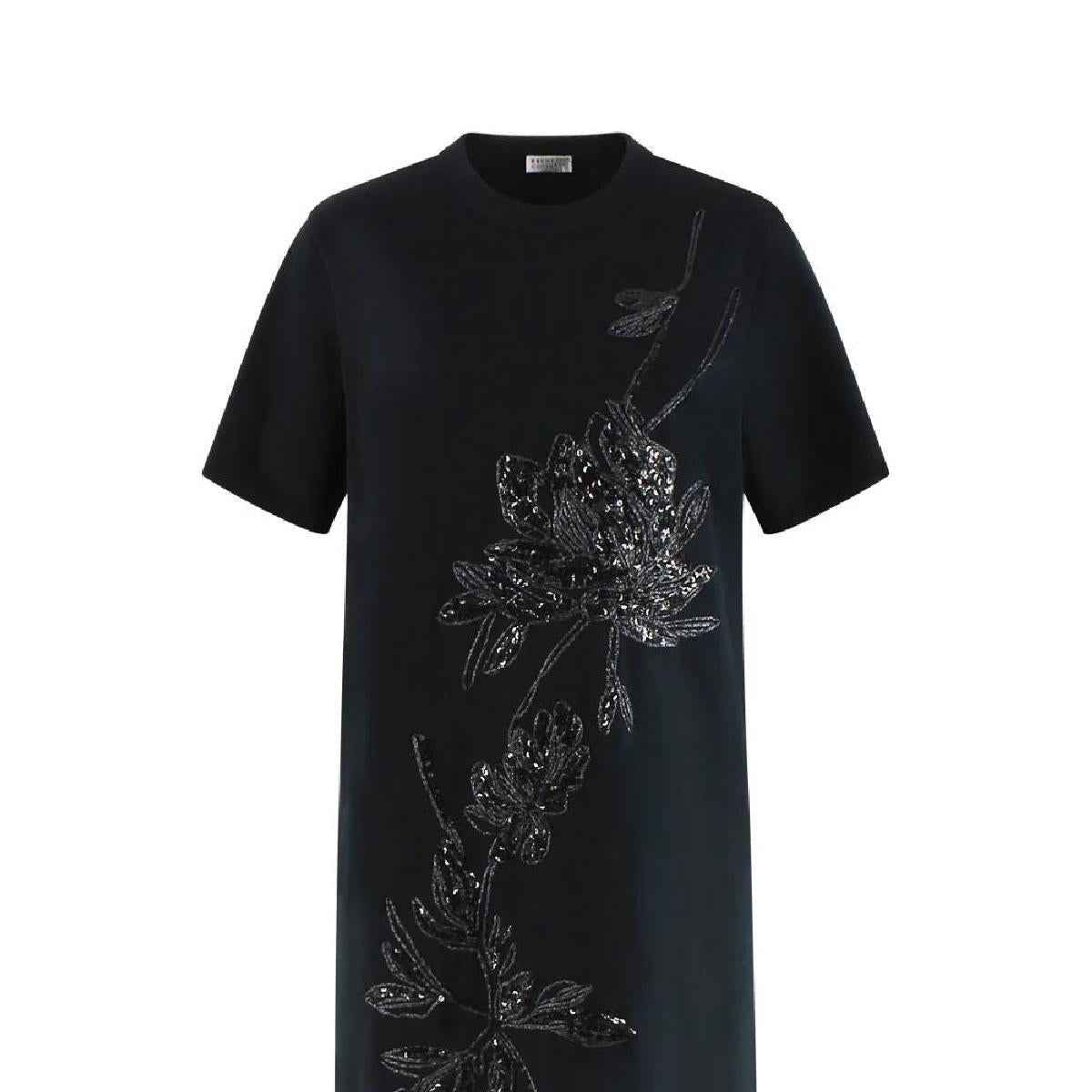 BRUNELLO CUCINELLI WOMEN'S BLACK EMBROIDERED STRAIGHT DRESS