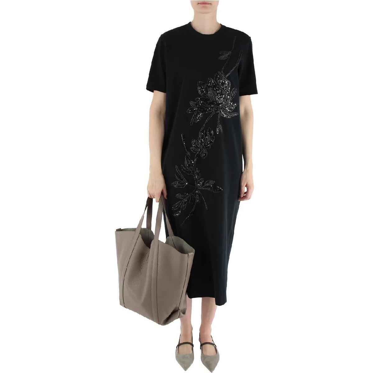 BRUNELLO CUCINELLI WOMEN'S BLACK EMBROIDERED STRAIGHT DRESS