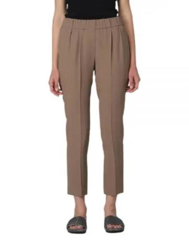BRUNELLO CUCINELLI WOMEN'S BROWN SILK BLEND TAPERED TROUSERS