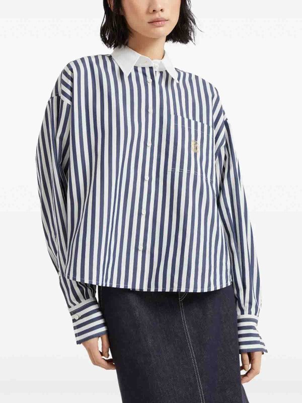 BRUNELLO CUCINELLI WOMEN'S BLUE STRIPED COTTON SILK SHIRT