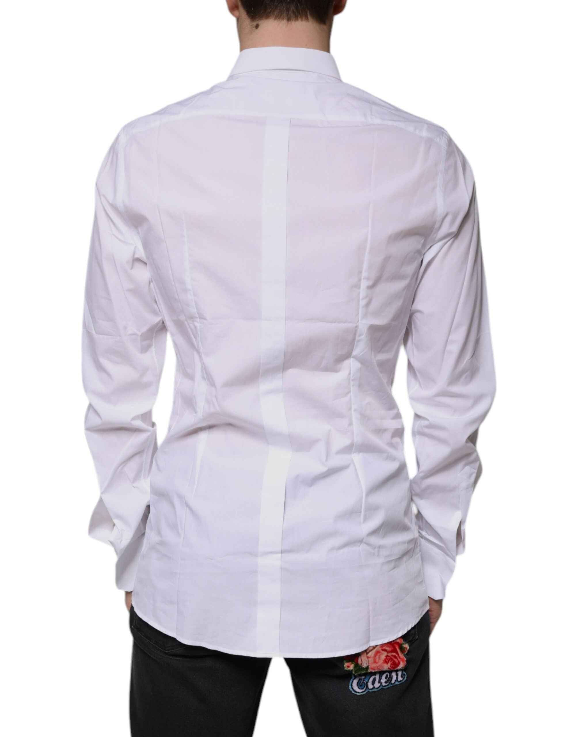 Dolce & Gabbana White Cotton Logo Formal Men GOLD Dress Shirt