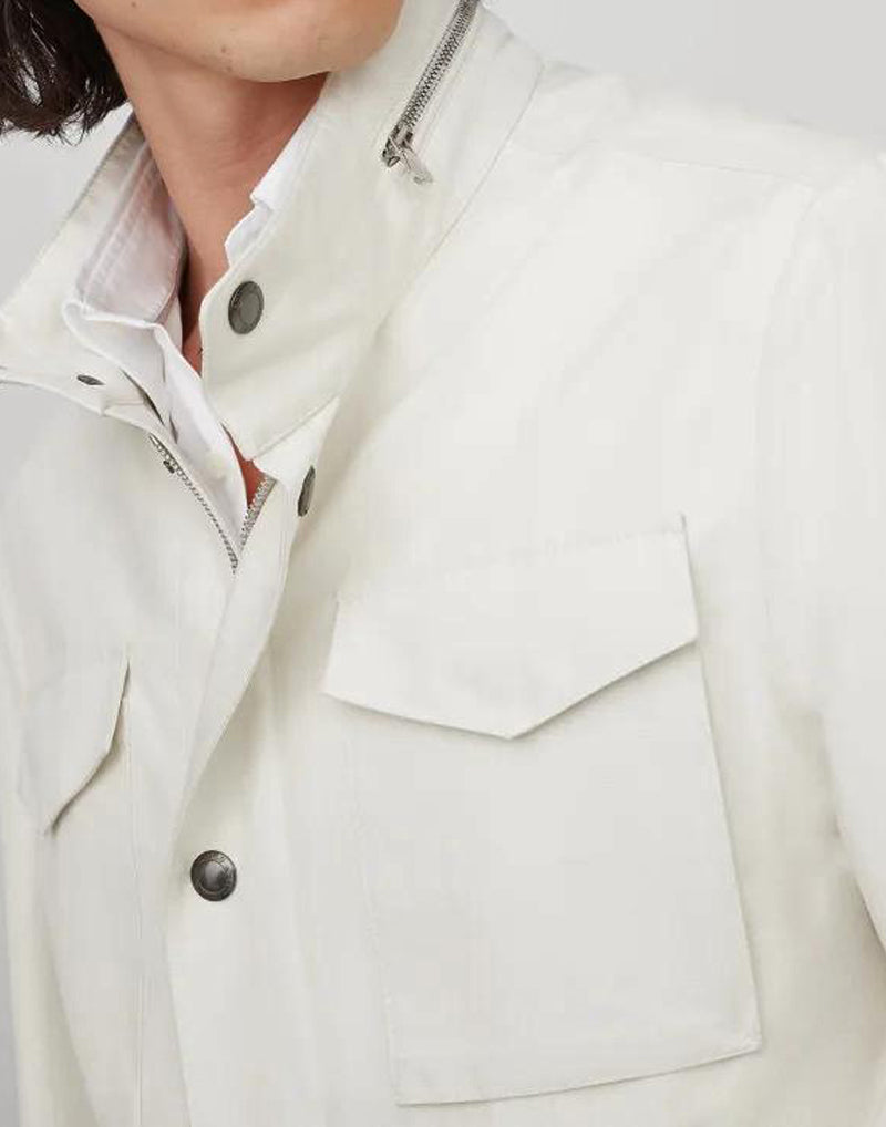 BRUNELLO CUCINELLI MEN'S OFF WHITE LINEN SILK JACKET