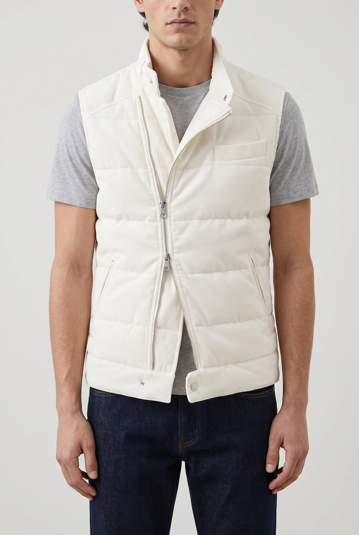 BRUNELLO CUCINELLI MEN'S OFF WHITE QUILTED JACKET