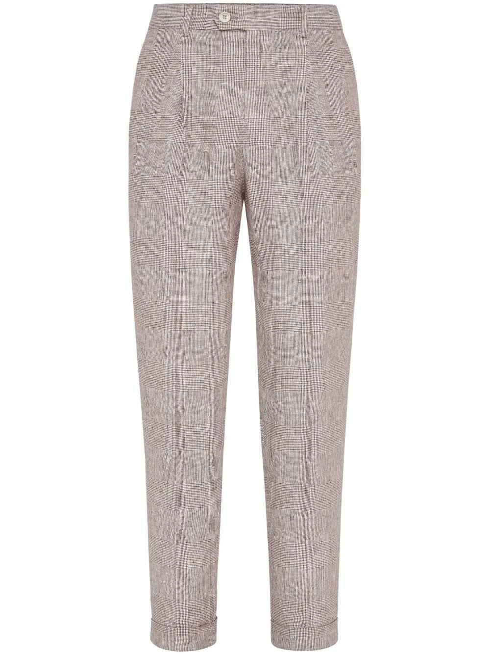 BRUNELLO CUCINELLI MEN'S LIGHT GREY LINEN TAPERED TROUSERS