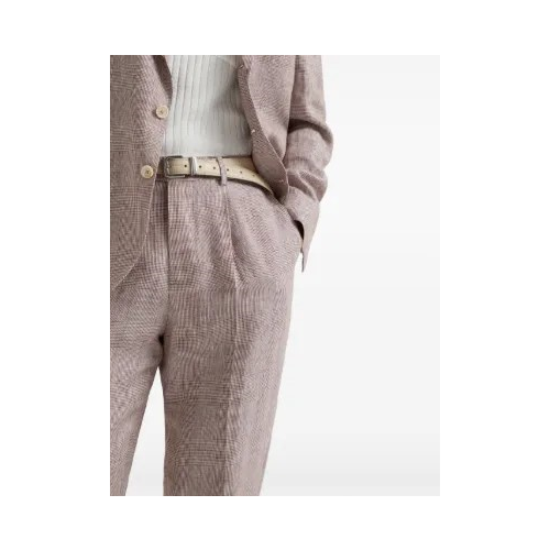 BRUNELLO CUCINELLI MEN'S LIGHT GREY LINEN TAPERED TROUSERS