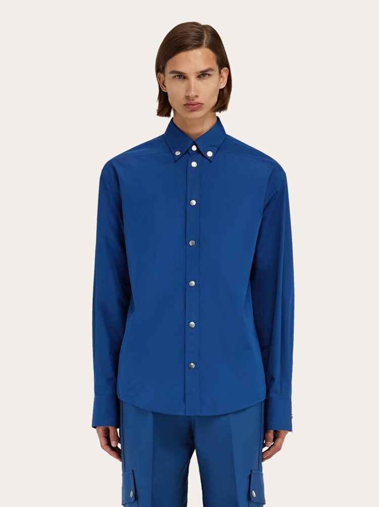 FERRAGAMO MEN'S BLUE BUTTON DOWN SHIRT