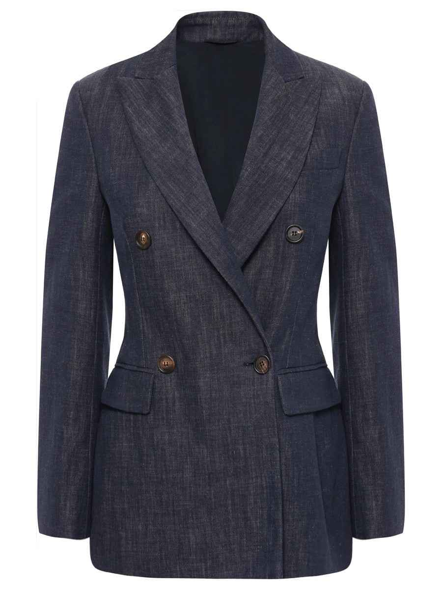 BRUNELLO CUCINELLI WOMEN'S DARK BLUE DOUBLE BREASTED BLAZER