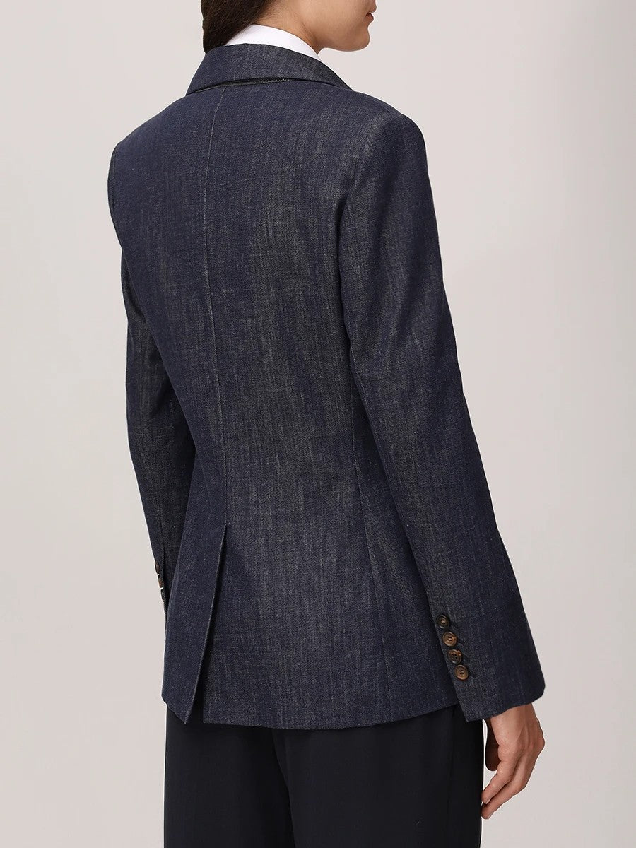 BRUNELLO CUCINELLI WOMEN'S DARK BLUE DOUBLE BREASTED BLAZER