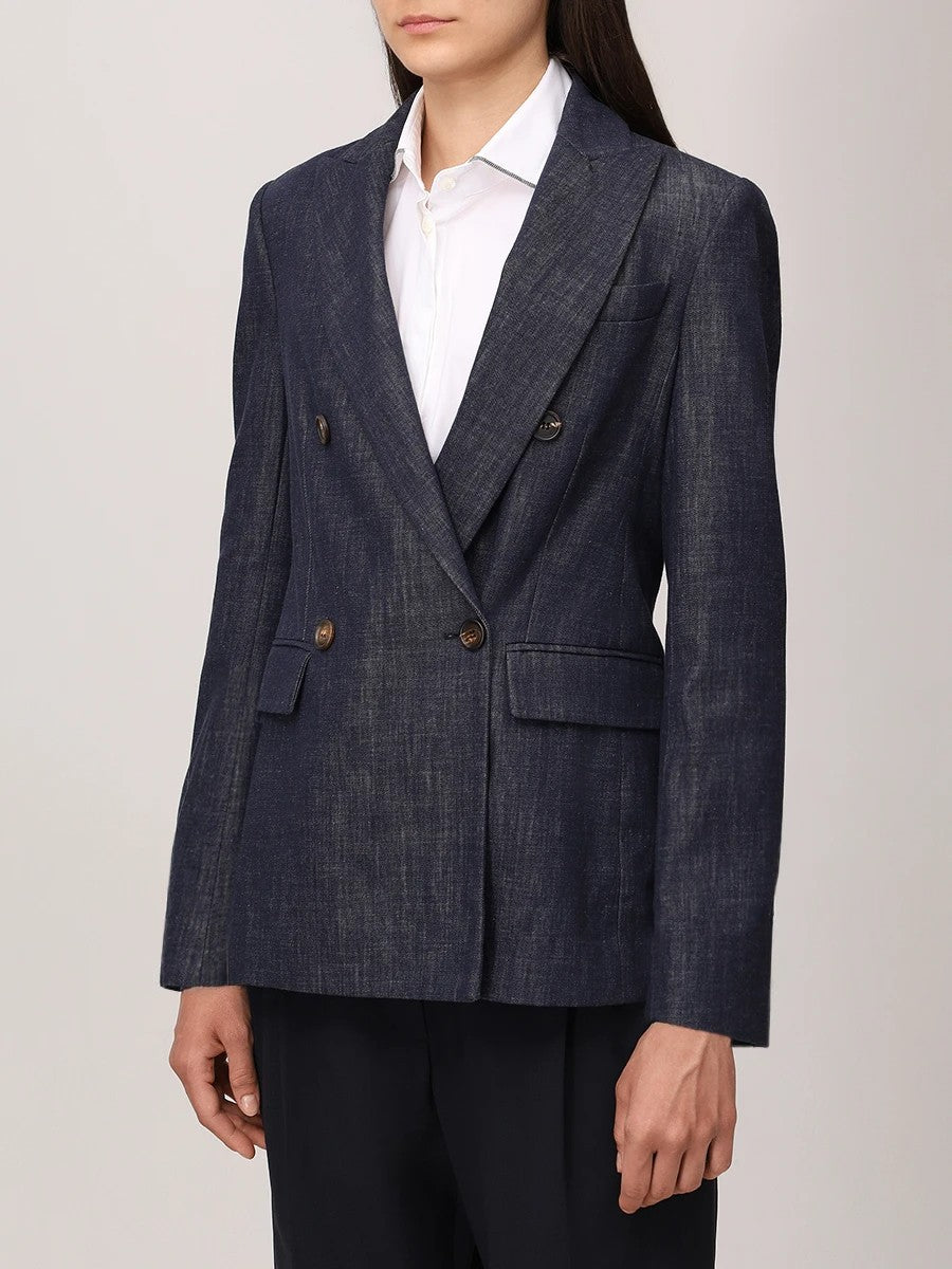 BRUNELLO CUCINELLI WOMEN'S DARK BLUE DOUBLE BREASTED BLAZER