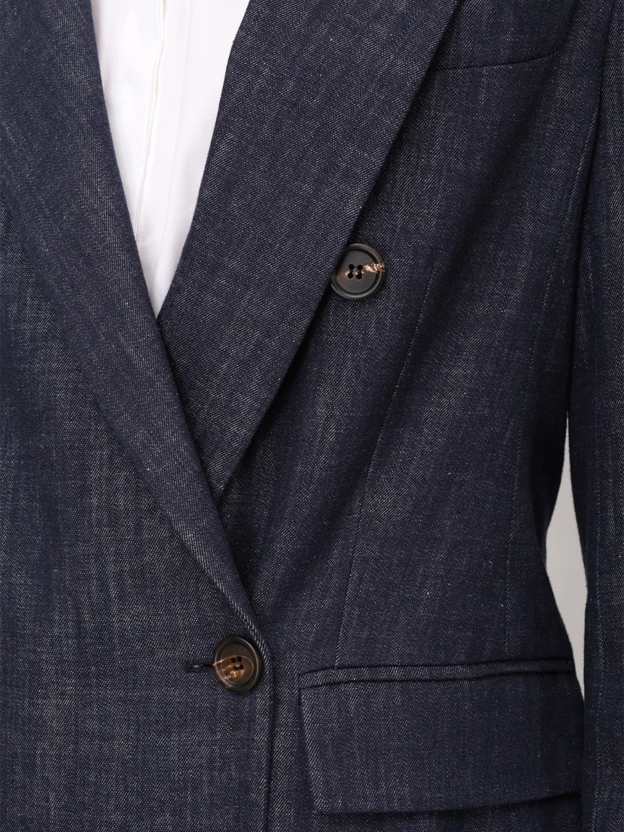BRUNELLO CUCINELLI WOMEN'S DARK BLUE DOUBLE BREASTED BLAZER