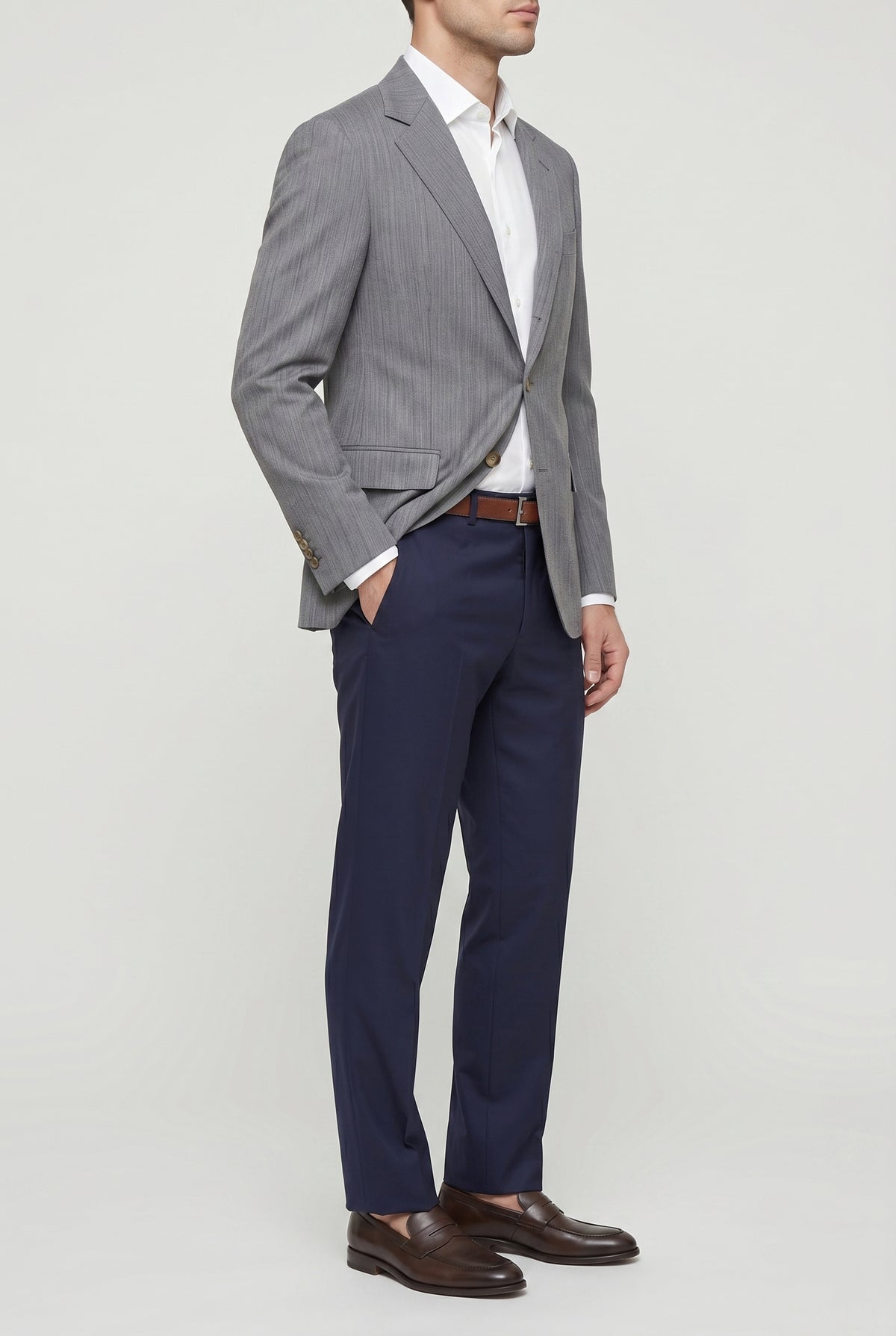 BRUNELLO CUCINELLI MEN'S GREY WOOL TAILORED BLAZER