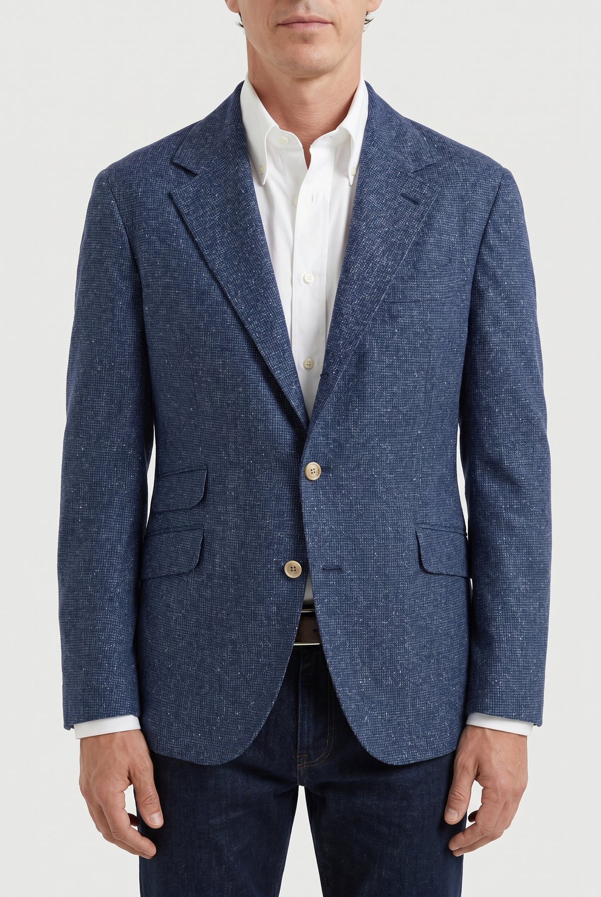 BRUNELLO CUCINELLI MEN'S BLUE WOOL SILK TAILORED BLAZER