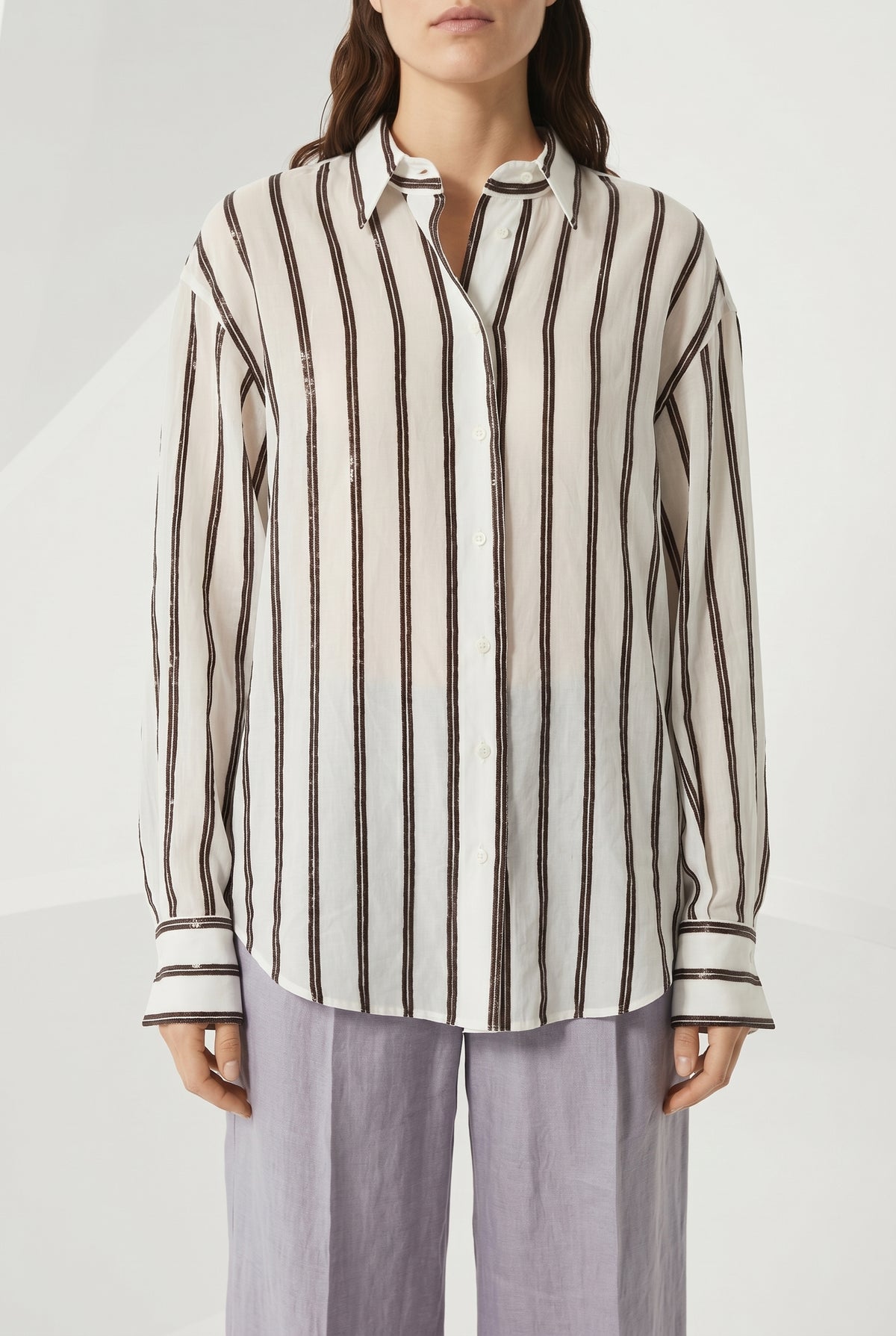 BRUNELLO CUCINELLI WOMEN'S WHITE STRIPED RELAXED SHIRT