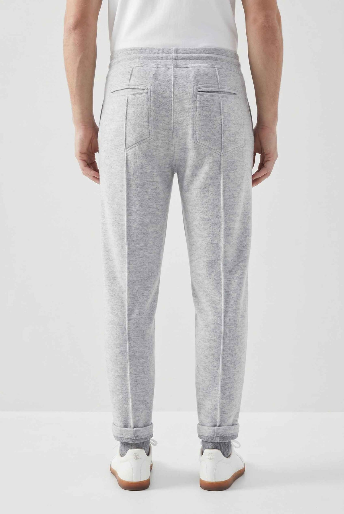 BRUNELLO CUCINELLI MEN'S LIGHT GREY WOOL JOGGER TROUSERS