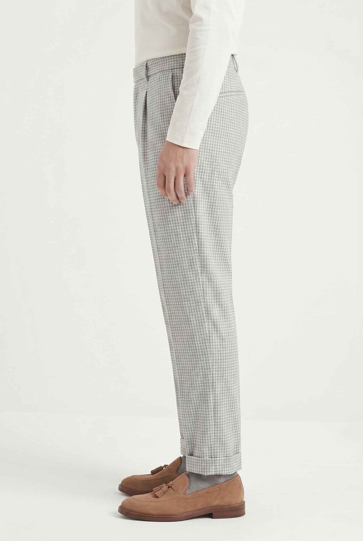 BRUNELLO CUCINELLI MEN'S LIGHT GREY WOOL BLEND TROUSERS
