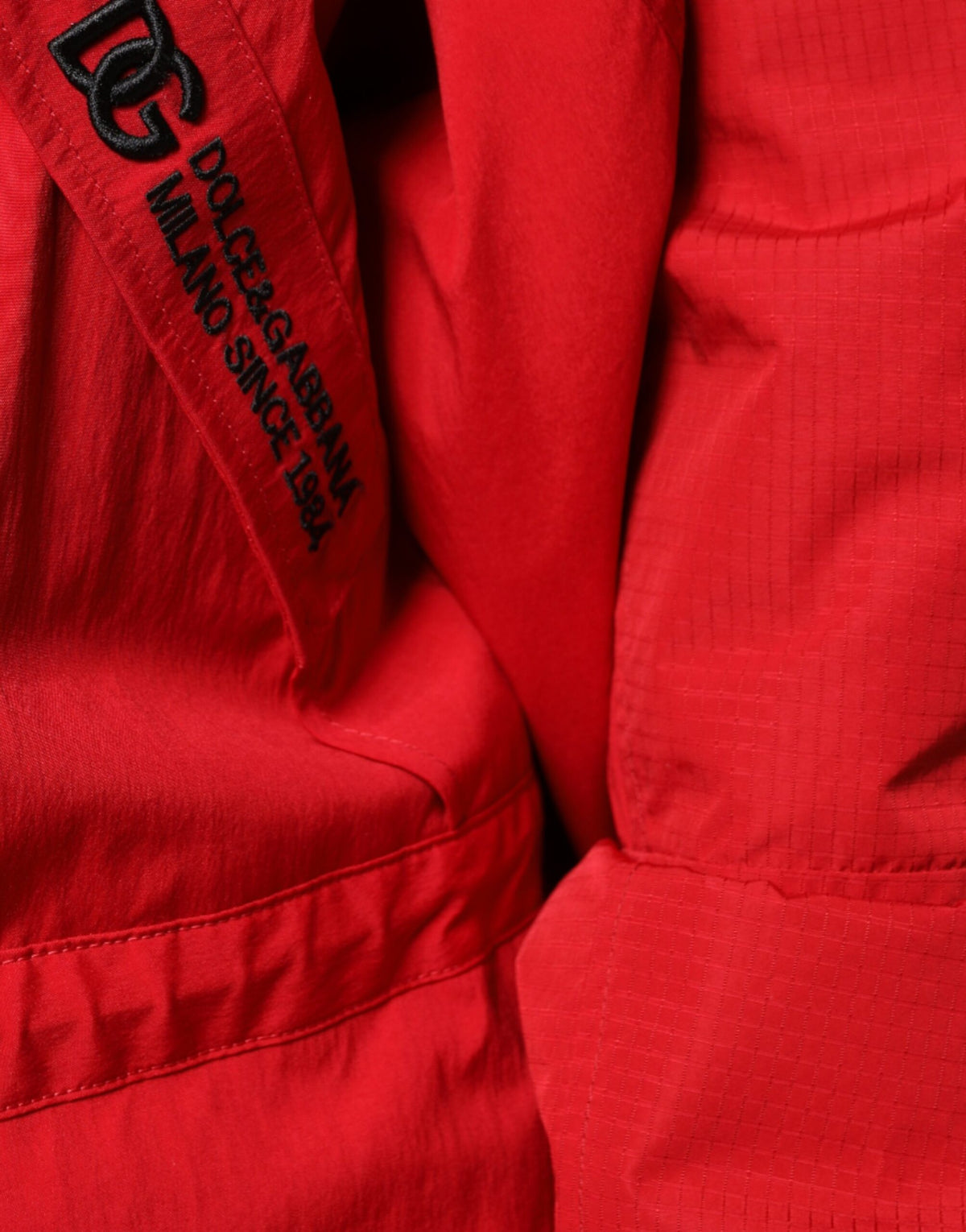 Dolce & Gabbana Red Nylon Hooded Men Full Zip Parka Jacket