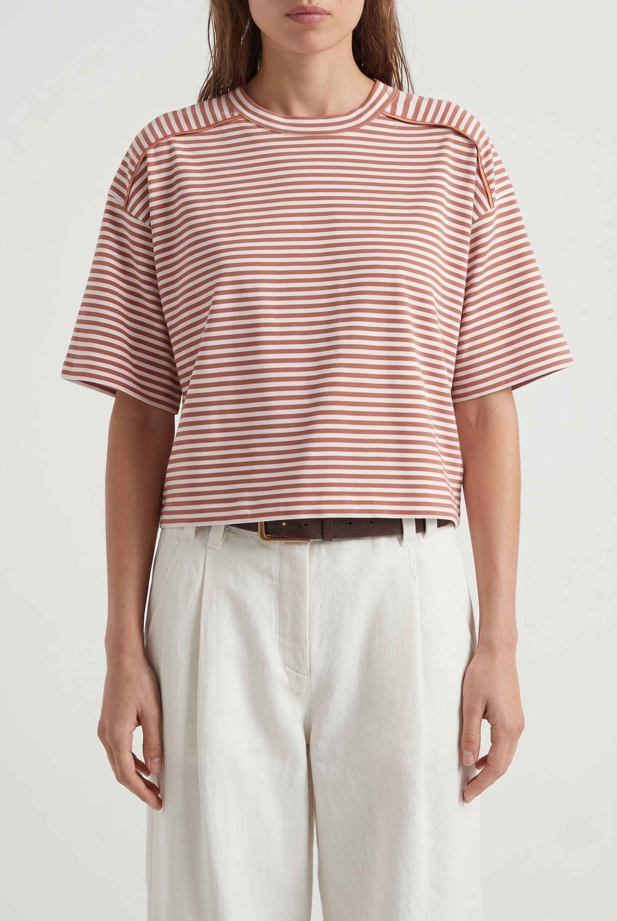 BRUNELLO CUCINELLI WOMEN'S RUST STRIPED RELAXED SHIRT
