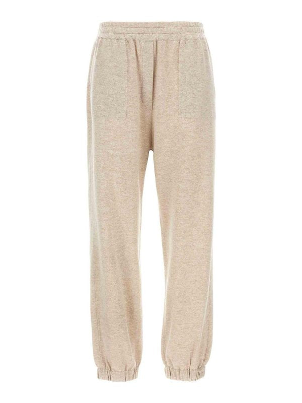 BRUNELLO CUCINELLI WOMEN'S BEIGE WOOL RELAXED TROUSERS
