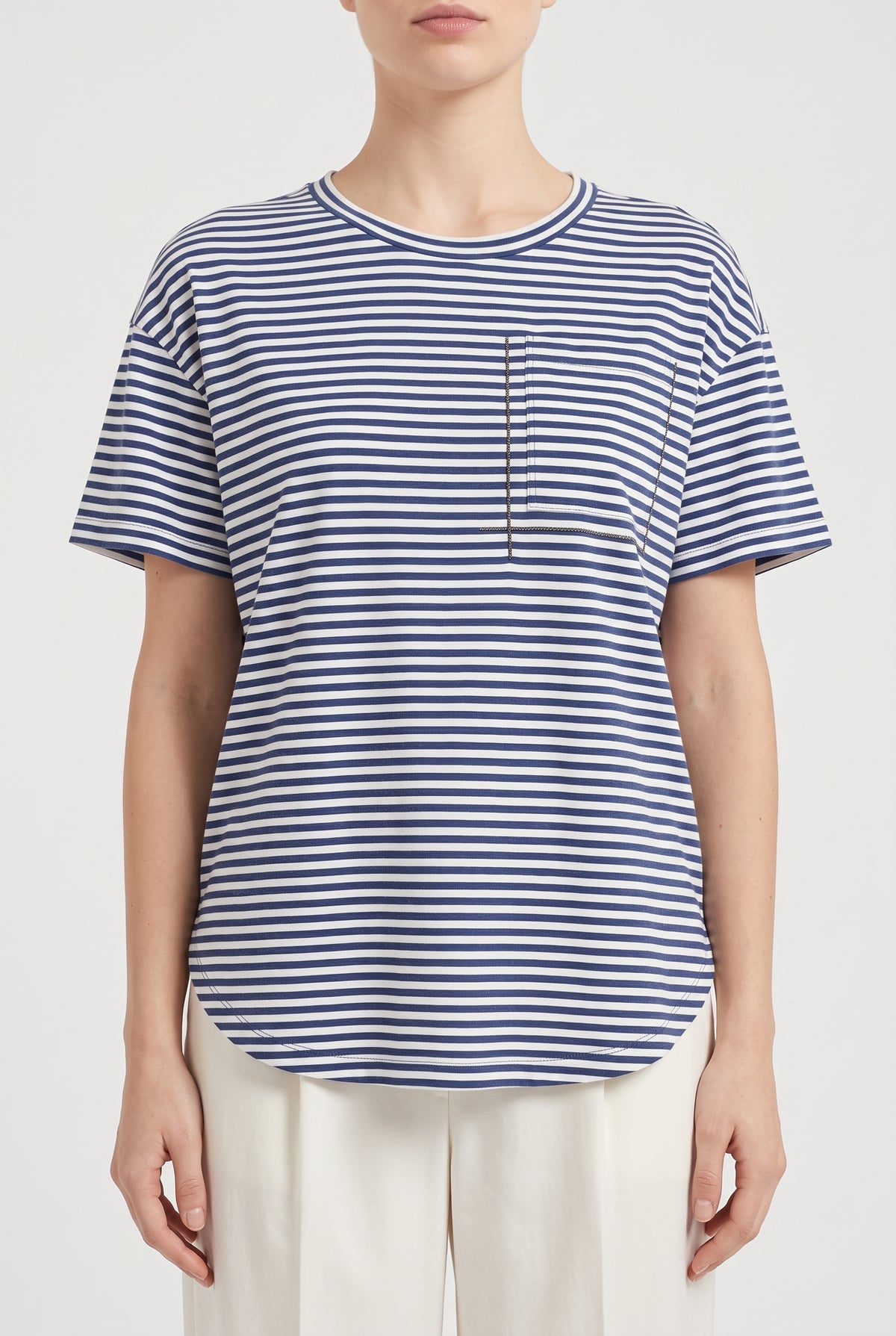 BRUNELLO CUCINELLI WOMEN'S BLUE STRIPED RELAXED SHIRT